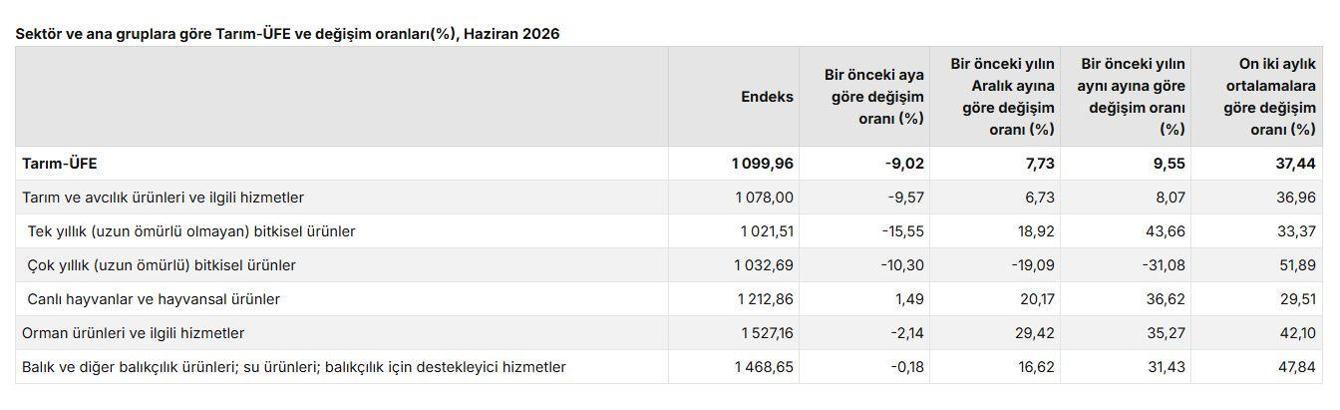 TÜİK: Tarım üretici fiyatları aylık yüzde 9,02 azaldı