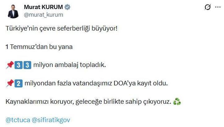 DOA ile 17 günde 33 milyon ambalaj geri dönüşüme kazandırıldı