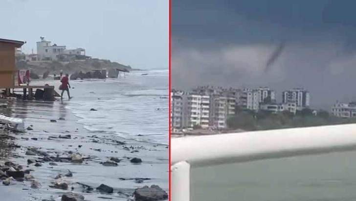 Adana'da sağanak ve hortum; yasağa rağmen denizde yüzmeye devam ettiler