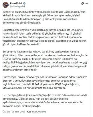 Bakan Gürlek'ten 'Gülistan Doku' soruşturması açıklaması