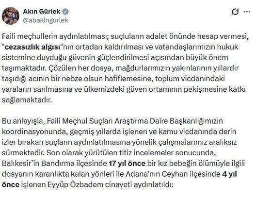 Balıkesir'deki bebeğin ölümü 17, Adana'daki cinayet 4 yıl sonra aydınlatıldı