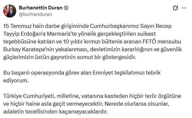 İletişim Başkanı Duran: Türkiye Cumhuriyeti, hiçbir haine geçit vermeyecektir