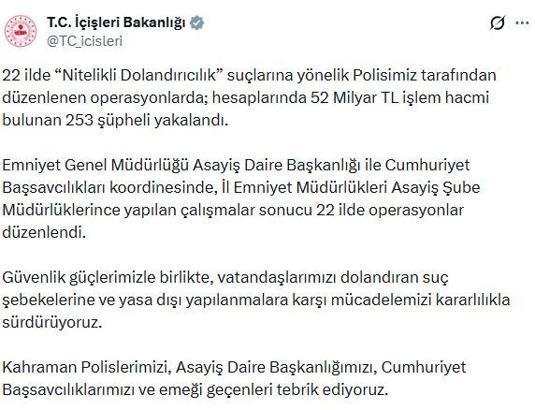22 ilde 'Nitelikli dolandırıcılık' operasyonu; 253 gözaltı