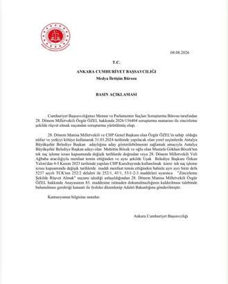 Özgür Özel'in dokunulmazlığının kaldırılması için hazırlanan fezleke Adalet Bakanlığı’na gönderildi