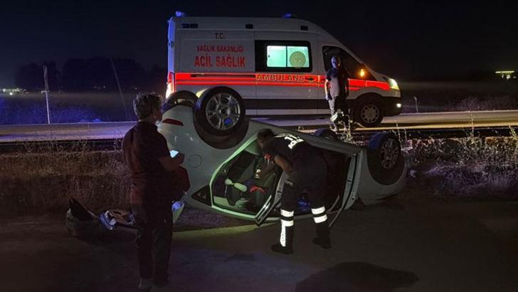Eskişehir’de şarampole devrilip takla atan otomobildeki 2 kişi yaralandı