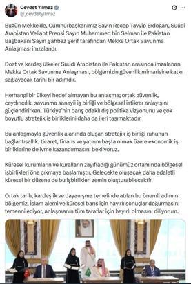 Cevdet Yılmaz: Mekke Anlaşması, bölgemizin güvenlik mimarisine katkı sağlayacak