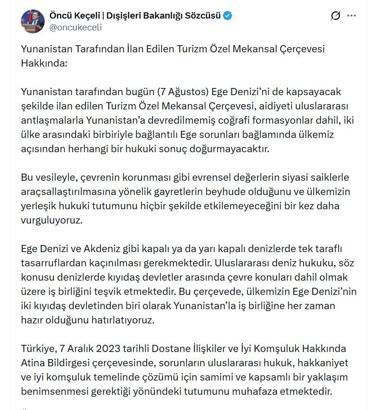 Dışişleri Sözcüsü Keçeli'den Yunanistan'ın Turizm Özel Mekansal Çerçevesi'ne ilişkin açıklama