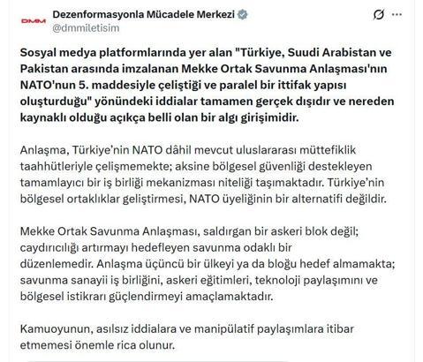 DMM: Mekke Ortak Savunma Anlaşması, uluslararası müttefiklik taahhütleriyle çelişmemektedir