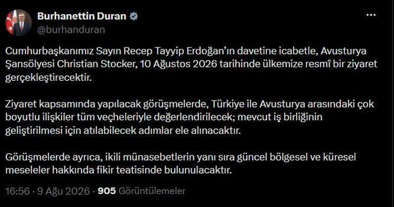 Avusturya Şansölyesi Christian Stocker, Türkiye'ye geliyor