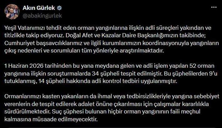52 orman yangınına ilişkin soruşturmalarda 9 şüpheli tutuklandı