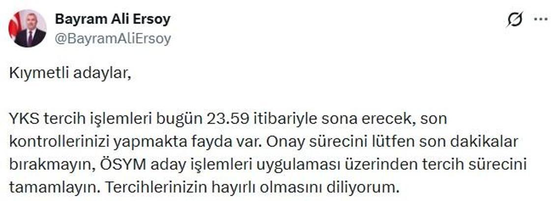 ÖSYM Başkanı Ersoy'dan YKS adaylarına 'tercih' uyarısı