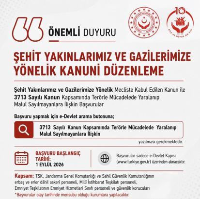 Bakan Göktaş: Terörle mücadelede malul sayılmayan vatandaşların başvuruları 1 Eylül’de başlıyor