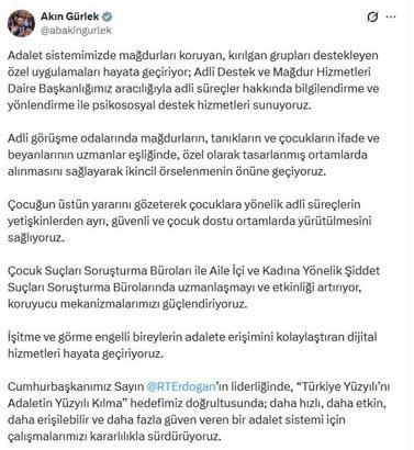 Bakan Gürlek: Adalet sistemimizde mağdurları koruyan uygulamaları hayata geçiriyoruz
