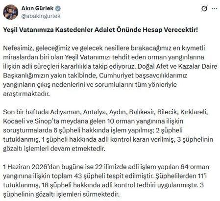 Orman yangınlarına ilişkin soruşturmada 11 şüpheli tutuklandı