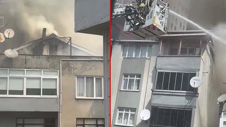 Kağıthane’de 4 katlı binanın çatısı alev alev yandı