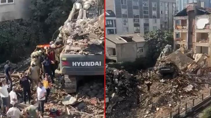 Küçükçekmece'de kontrollü yıkımı yapılan bina iş makinesinin üzerine çöktü