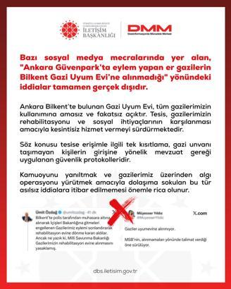 DMM: Güvenpark’ta eylem yapan er gazilerin Bilkent Gazi Uyum Evi’ne alınmadığı iddiaları gerçek dışı