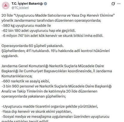20 ilde uyuşturucu operasyonu; 41 tutuklama