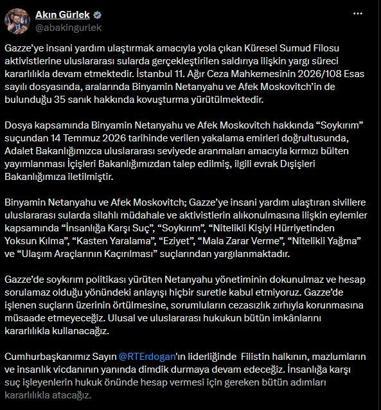Bakan Gürlek: Netanyahu hakkında kırmızı bülten talep edildi