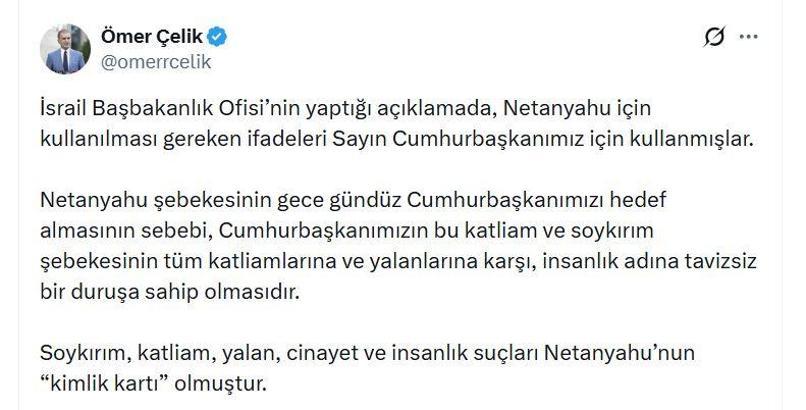 AK Parti'li Çelik: İnsanlık suçları Netanyahu'nun 'kimlik kartı' olmuştur