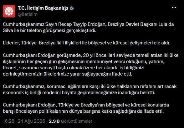 Cumhurbaşkanı Erdoğan, Brezilya Devlet Başkanı Silva ile görüştü