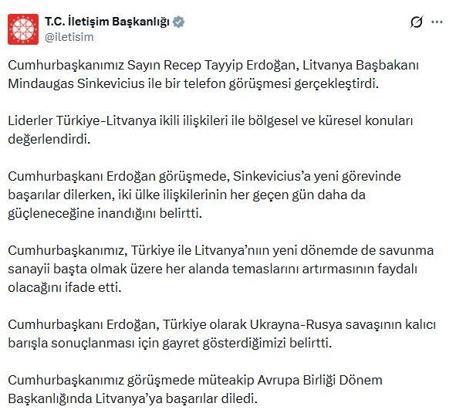 Cumhurbaşkanı Erdoğan, Litvanya Başbakanı Sinkevicius ile görüştü