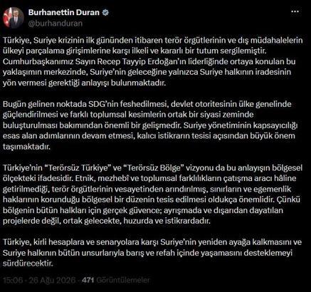 İletişim Başkanı Duran: Türkiye, Suriye’ye desteğini sürdürecek