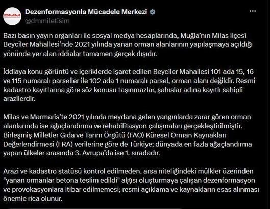 DMM'den yanan ormanların yapılaşmaya açıldığı iddialarına ilişkin açıklama