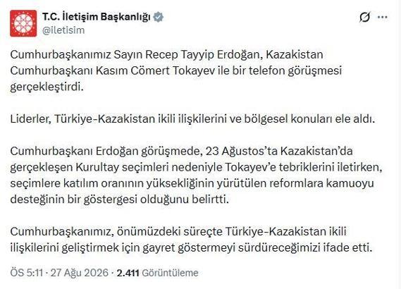 Cumhurbaşkanı Erdoğan, Kazakistan Cumhurbaşkanı Tokayev ile görüştü