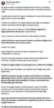 Kılıçdaroğlu'ndan '30 Ağustos' mesajı