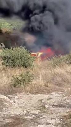 Park halindeki otomobilden çıkan yangın otluk alana sıçradı