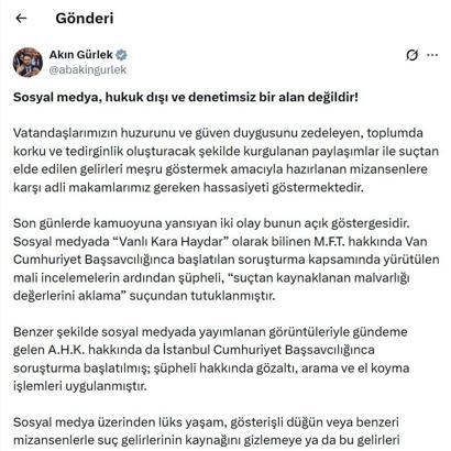 Bakan Gürlek: Sanal şöhret, suçun gizlenmesine perde olamayacaktır