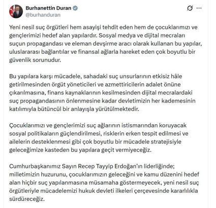 İletişim Başkanı Duran: Yeni nesil suç örgütleri çok boyutlu bir güvenlik sorunudur