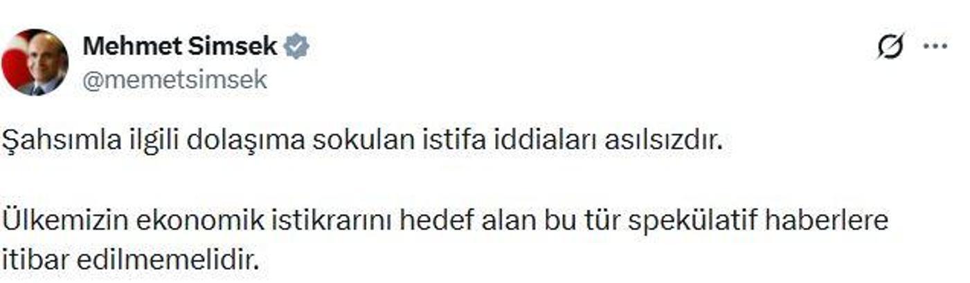 Bakanı Şimşek: İstifa iddiaları asılsızdır