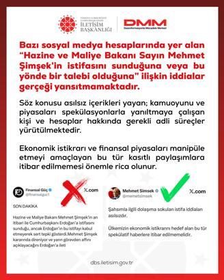 DMM: Bakan Şimşek’in istifasını sunduğuna ilişkin iddialar gerçeği yansıtmamaktadır