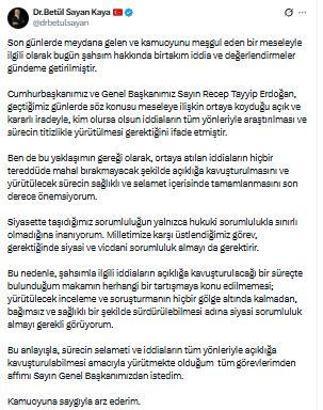 AK Parti'li Kaya: Tüm görevlerimden affımı Sayın Genel Başkanımızdan istedim