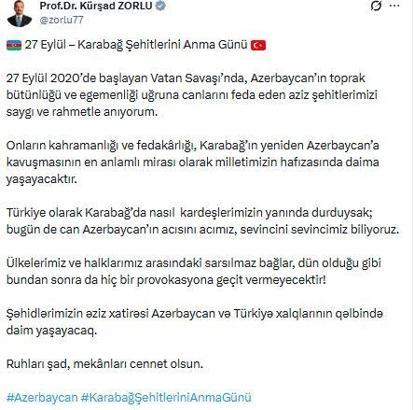 AK Parti'li Zorlu, 2'nci Karabağ Savaşı şehitlerini andı