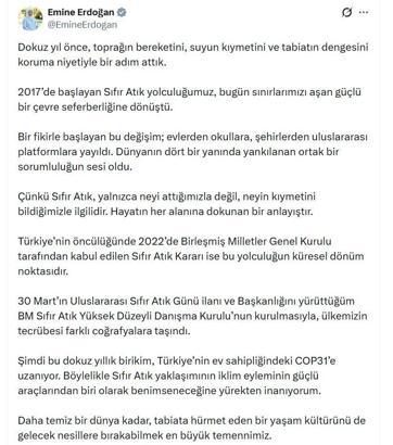 Emine Erdoğan'dan 'Sıfır Atık' paylaşımı