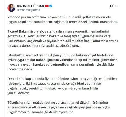 Ticaret Bakanlığı'ndan İstanbul'daki simit fiyatlarına inceleme