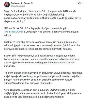 İletişim Başkanı Duran'dan 'Sıfır Atık' paylaşımı
