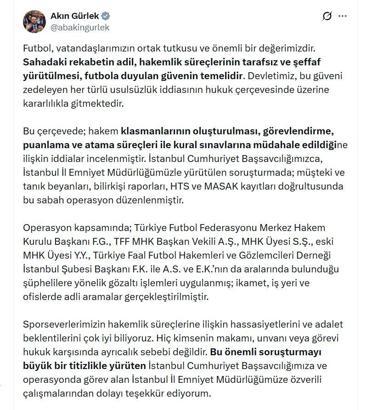 Bakan Gürlek'ten 'hakem' soruşturmasına ilişkin açıklama