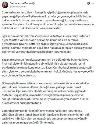 İletişim Başkanı Duran: Esas olan vatandaşlarımızın hakkının korunmasıdır