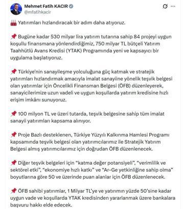 Bakan Kacır: Sanayicilerimize yatırım kredisine hızlı erişim imkanı sunuyoruz