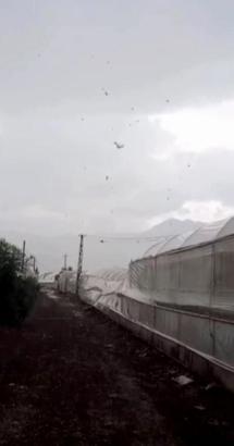 Kuvvetli rüzgar seralara zarar verdi, denizde hortum oluştu