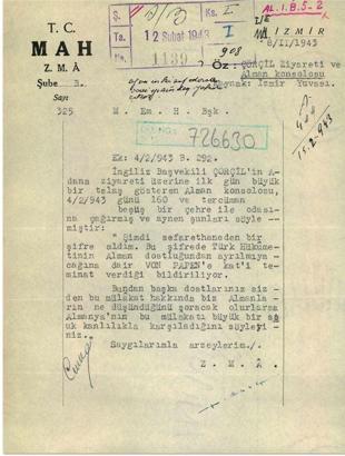 MİT, İnönü ile Churchill görüşmesinin Alman çevrelerine yansımasına ilişkin belgeyi paylaştı