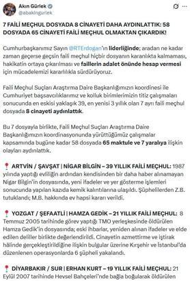 Bakan Gürlek: 8 faili meçhul cinayeti aydınlattık