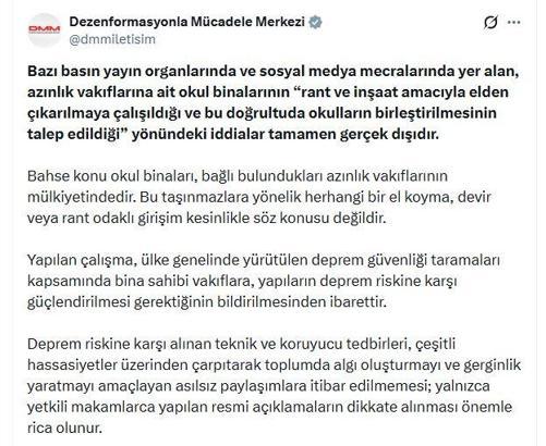 DMM'den azınlık vakıflarına ait okul binaları ile ilgili iddialara açıklama