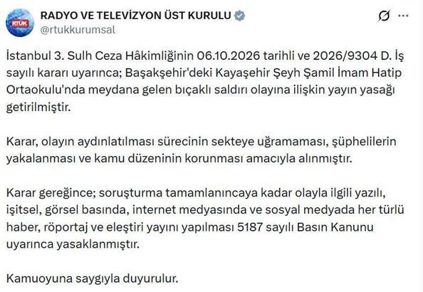 Başakşehir'deki bıçaklı saldırıya ilişkin yayın yasağı kararı