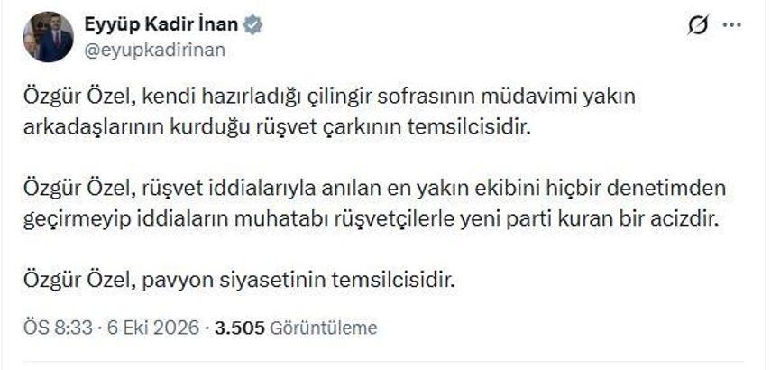 AK Parti'li İnan: Özgür Özel, rüşvetçilerle yeni parti kuran bir acizdir