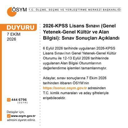 2026-KPSS Lisans sonuçları açıklandı